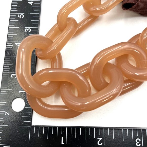 J Crew Nude Pink Lucite Ribbon Necklace Chunky Link Statement Necklace 28" - Picture 9 of 9